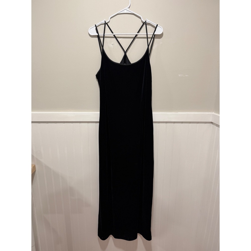 Ann Taylor Vintage Midi Shift Dress Velvet Sleeveless Strappy Black Women Sz 14